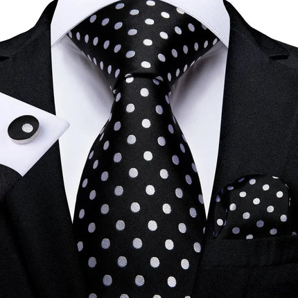 polka dot ties with matching cuff links and pocket square