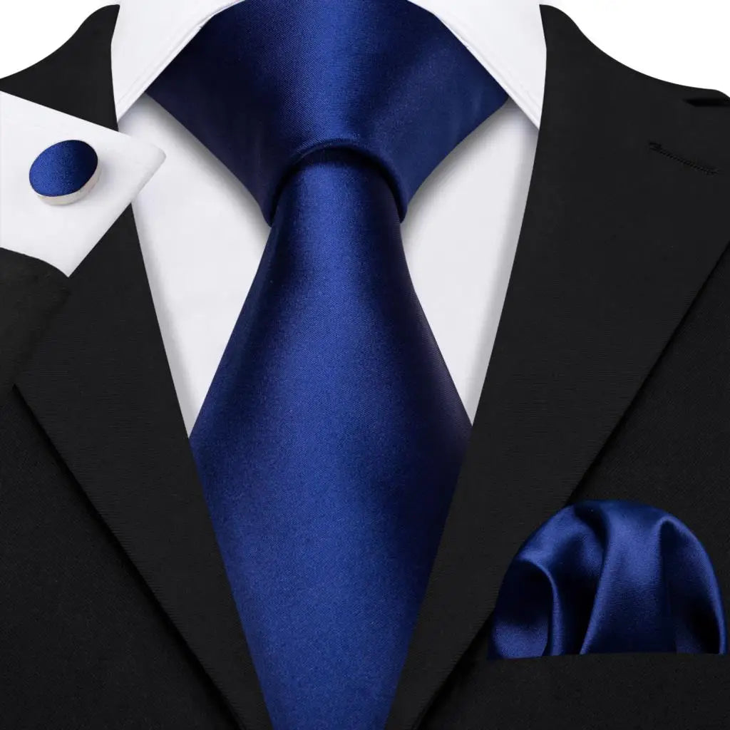 blue wedding ties with matching cuff links and pocket square