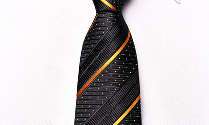Boys Black and Gold Striped Silk Tie with matching pocket square