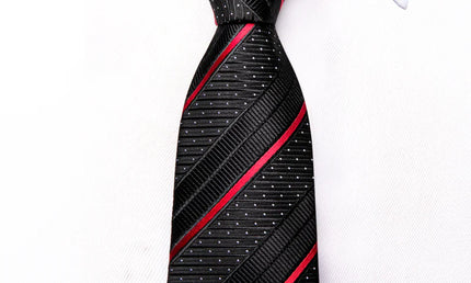 Boys Black and Red Striped Silk Tie with matching pocket square