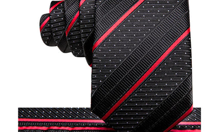 Boys Black and Red Striped Silk Tie with matching pocket square