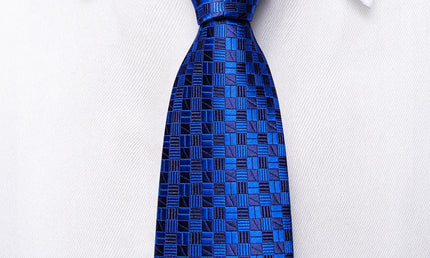 Boys Blue Geometric Silk Tie with matching pocket square