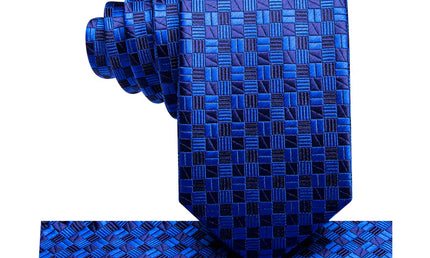 Boys Blue Geometric Silk Tie with matching pocket square