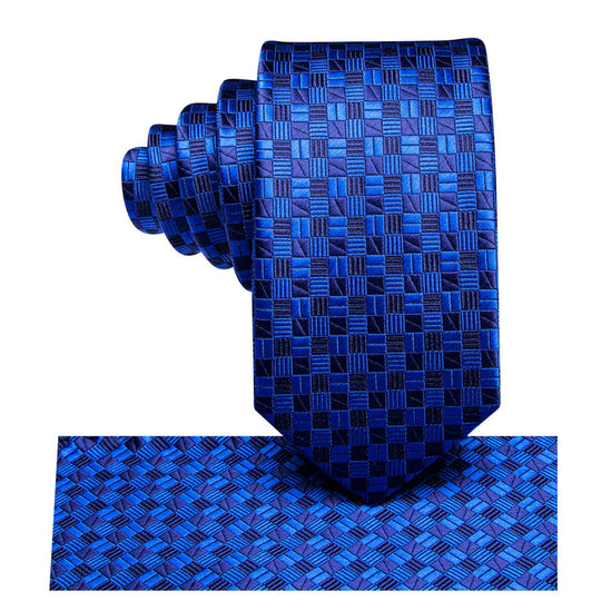 Boys Blue Geometric Silk Tie with matching pocket square