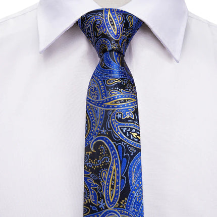 Boys Blue Paisley Silk Tie with matching pocket square