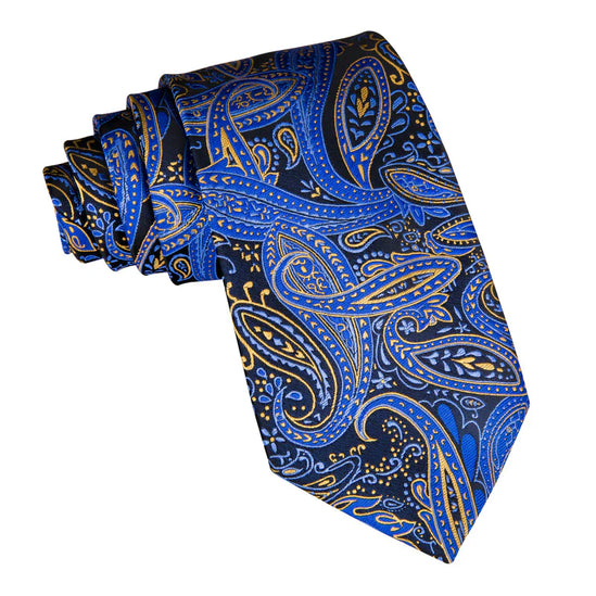 Boys Blue Paisley Silk Tie with matching pocket square
