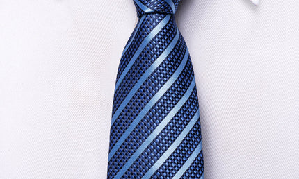 Boys Blue Striped Silk Tie with matching pocket square