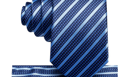 Boys Blue Striped Silk Tie with matching pocket square