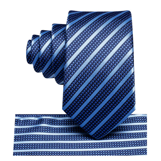 Boys Blue Striped Silk Tie with matching pocket square