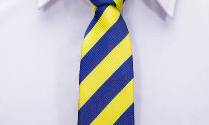Boys Blue and Yellow Striped Silk Tie with matching pocket square