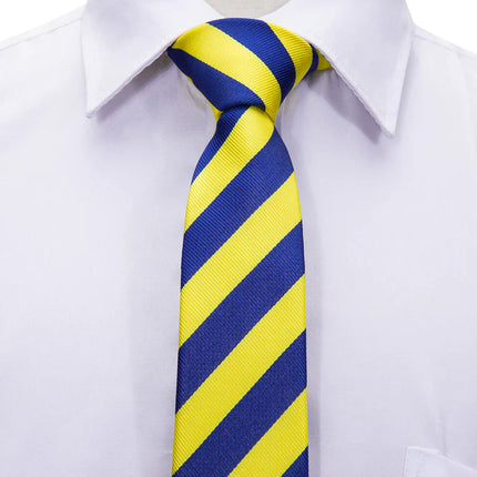 Boys Blue and Yellow Striped Silk Tie with matching pocket square