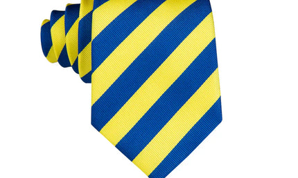 Boys Blue and Yellow Striped Silk Tie with matching pocket square