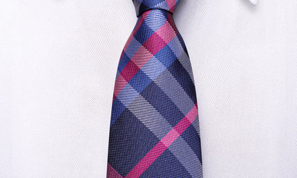 Boys Blue and pink Plaid Silk Tie with matching pocket square
