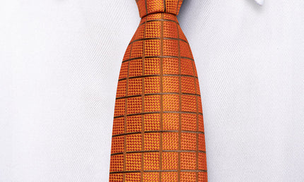 Boys Orange Check Silk Tie with matching pocket square