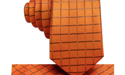 Boys Orange Check Silk Tie with matching pocket square