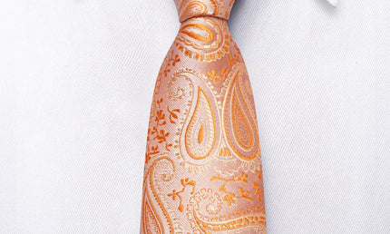Boys Orange Paisley Silk Tie with matching pocket square