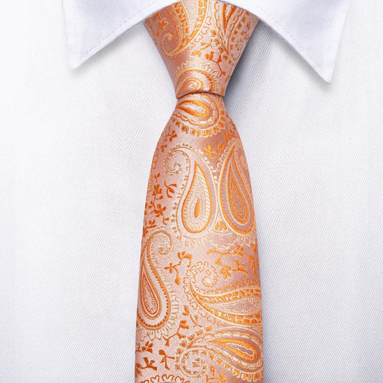 Boys Orange Paisley Silk Tie with matching pocket square