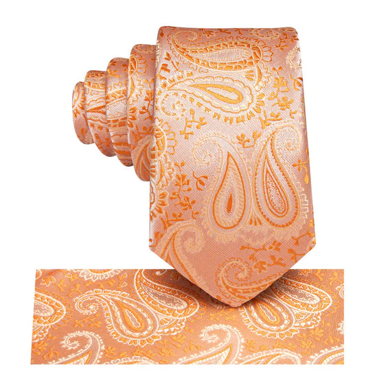 Boys Orange Paisley Silk Tie with matching pocket square