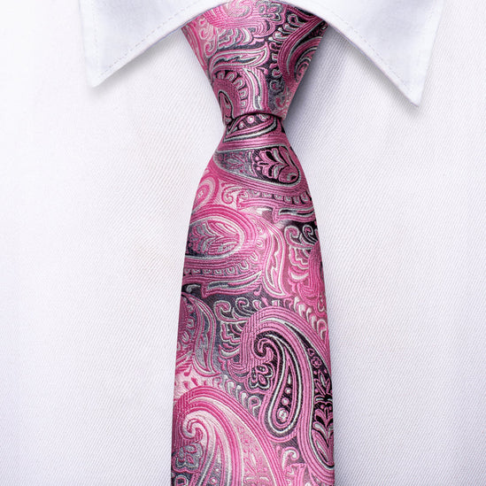 Boys Pink Paisley Silk Tie with matching pocket square