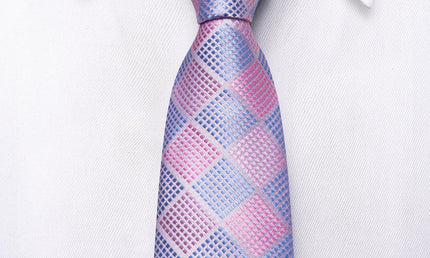 Boys Pink and Blue Check Silk Tie with matching pocket square