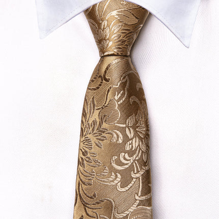 Boys gold paisley silk tie and matching pocket square