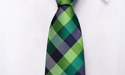 Boys green and blue plaid silk tie with matching pocket square