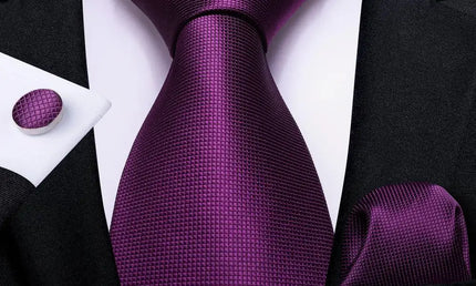 Purple Textured Tie With Matching Cuff Links and Pocket Square