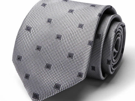 Silver Geometric Design Silk Tie
